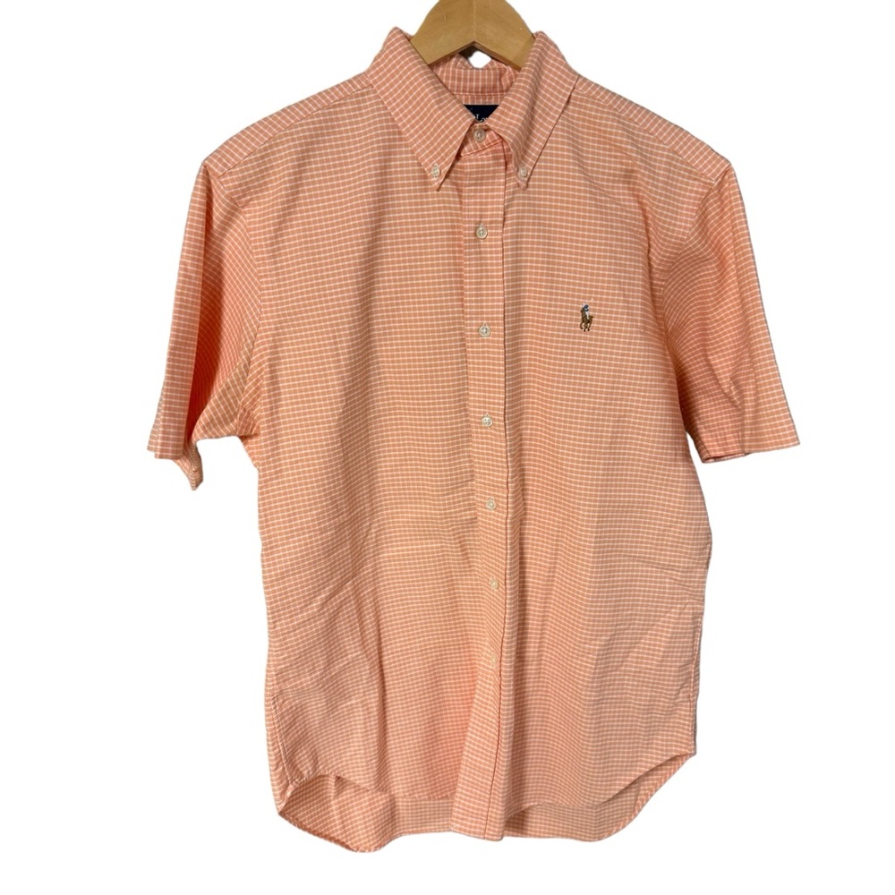 Ralph Lauren orange checkered short sleeve men’s size medium classic fit shirt